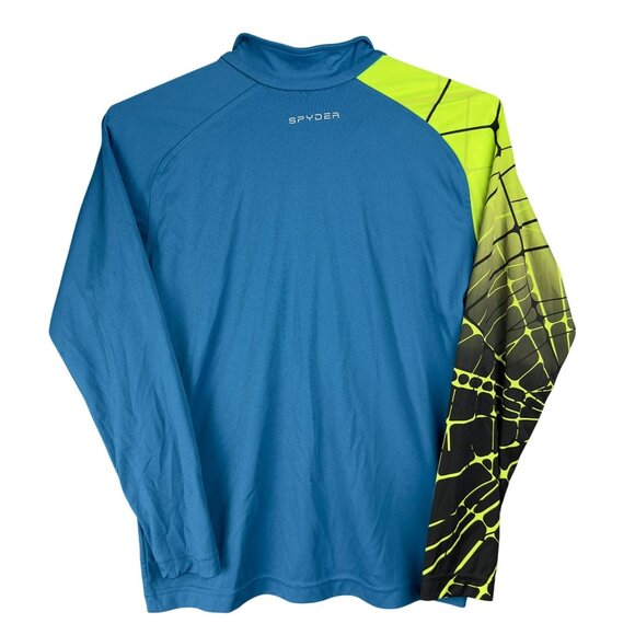 Spyder Linear Shirt Kids L Blue & Neon Spider Print Half-Zip Long Sleeves - Picture 2 of 12